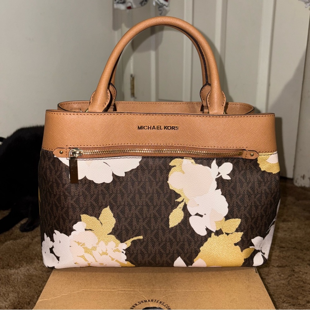 Michael Kors Tan and Yellow Floral Satchel